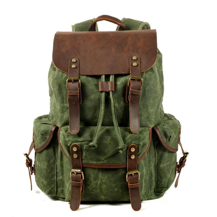 Casual Retro Drawstring Men's Oil Wax Canvas Travel Backpack