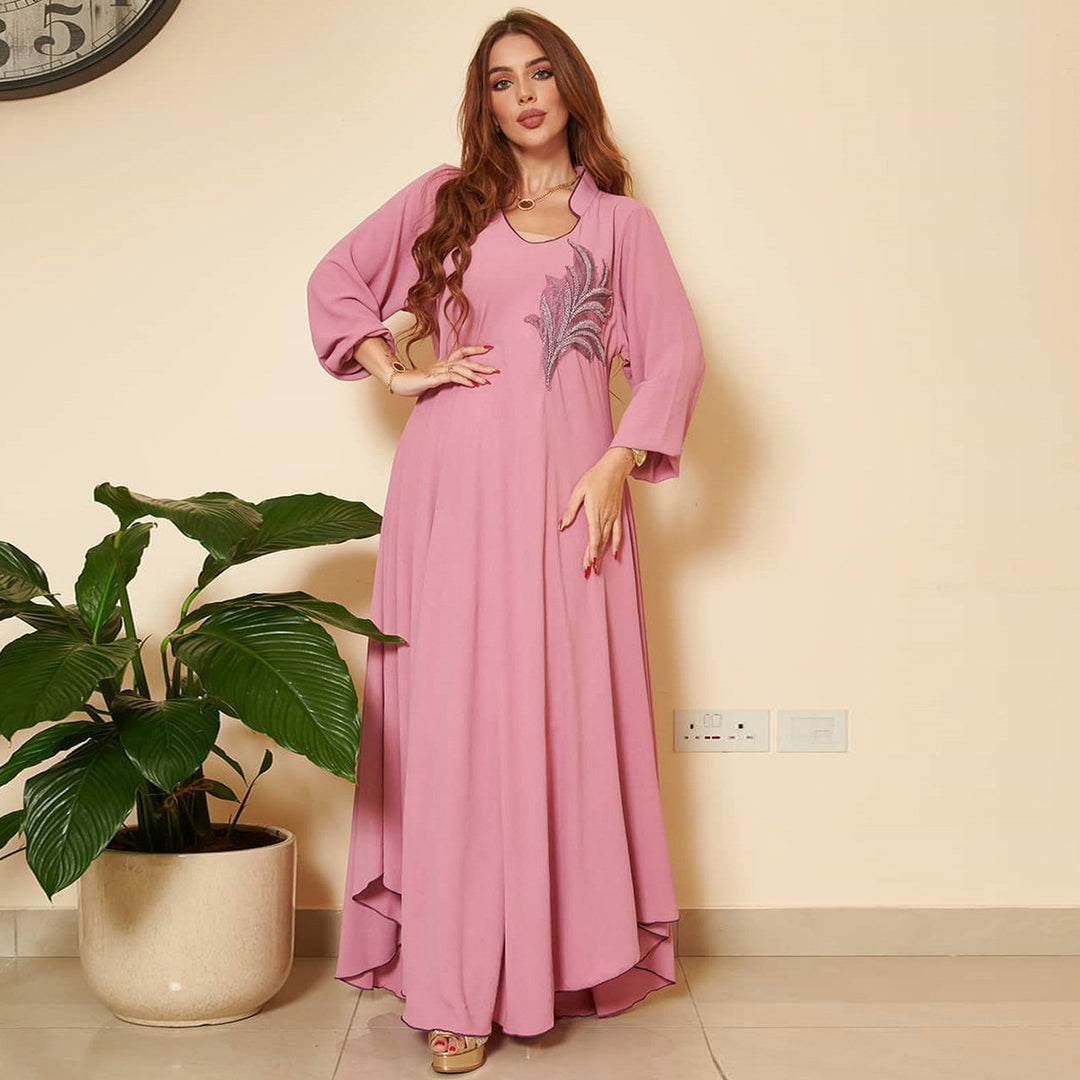 Women's Long Sleeve Chest Applique Middle East Loose Dress