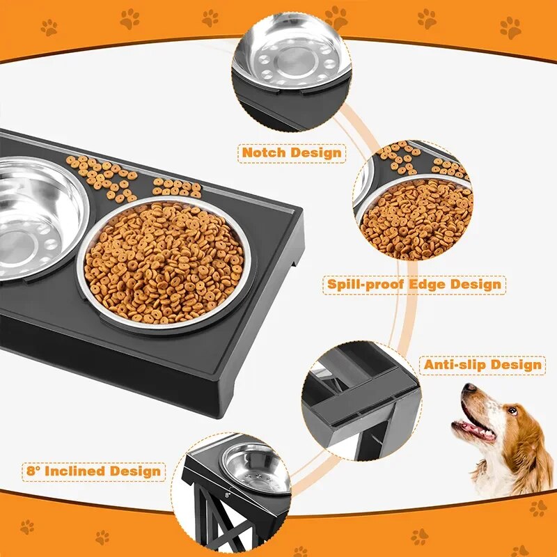 Adjustable Height Dog Bowl Stand with Slow Feeding Option - Suitable for Medium to Large Dogs