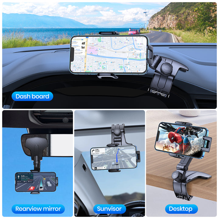 Dashboard Car Phone Holder Clip Mount, One-Handed GPS Stand for Safe Driving