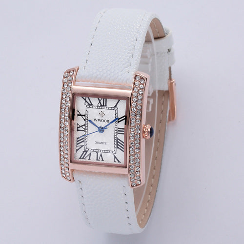 Diamond-Encrusted Watch With Belt And Wrist Strap For Ladies