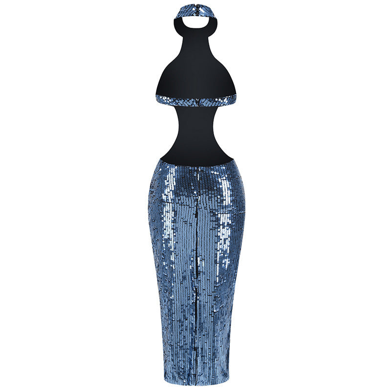 Sequin Formal Women's Slim-fit Halter Long Dress