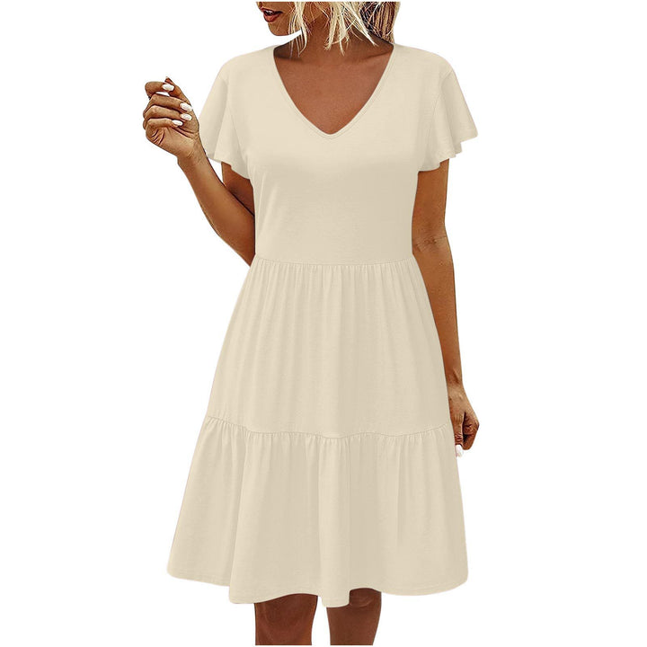 Women's Clothing Flying Sleeves Pleating Layered Short Sleeve Dress