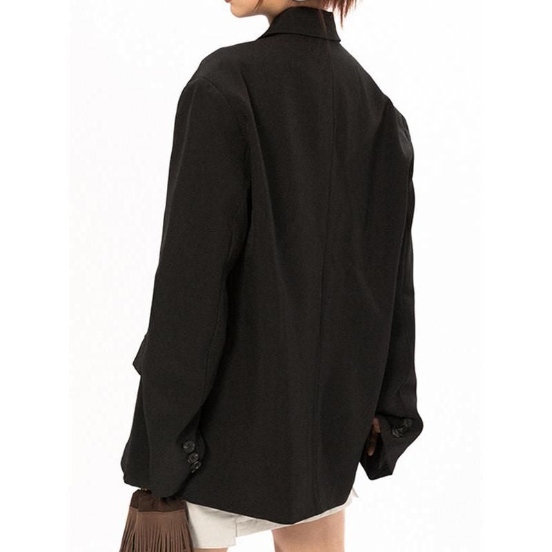 Chic Black Notched Collar Blazer for Women