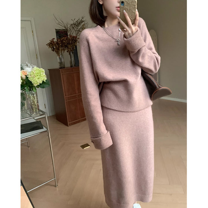 Pink Inner Knitted Dress Women's Autumn And Winte RWear A Whole Suit