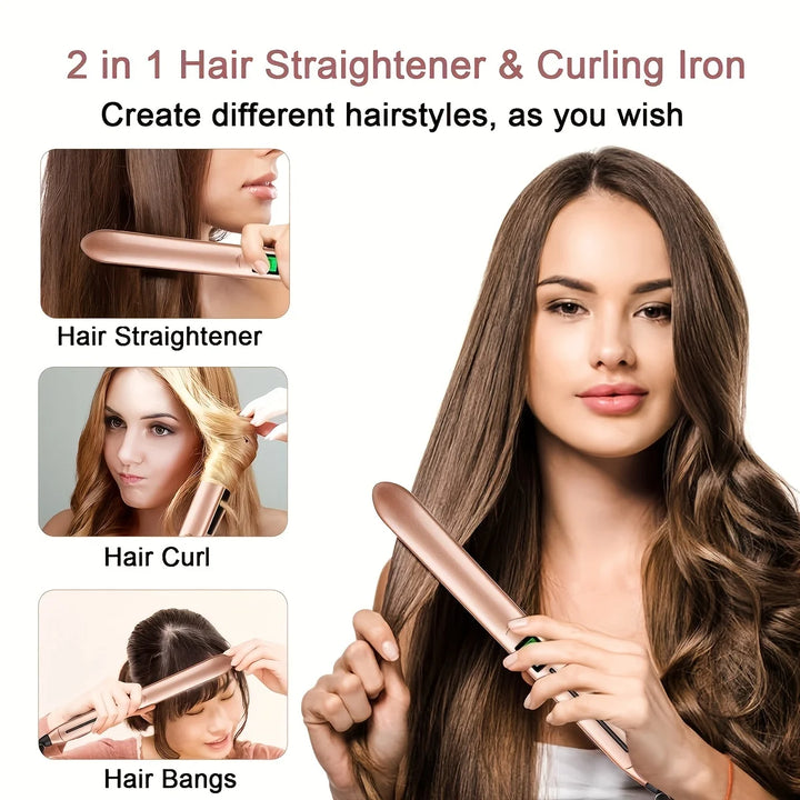 2 in 1 Flat Iron Hair Straightener Curler Fast Heating Ceramic Flat Iron Hair Straightening Iron Professional Hair Iron Styler