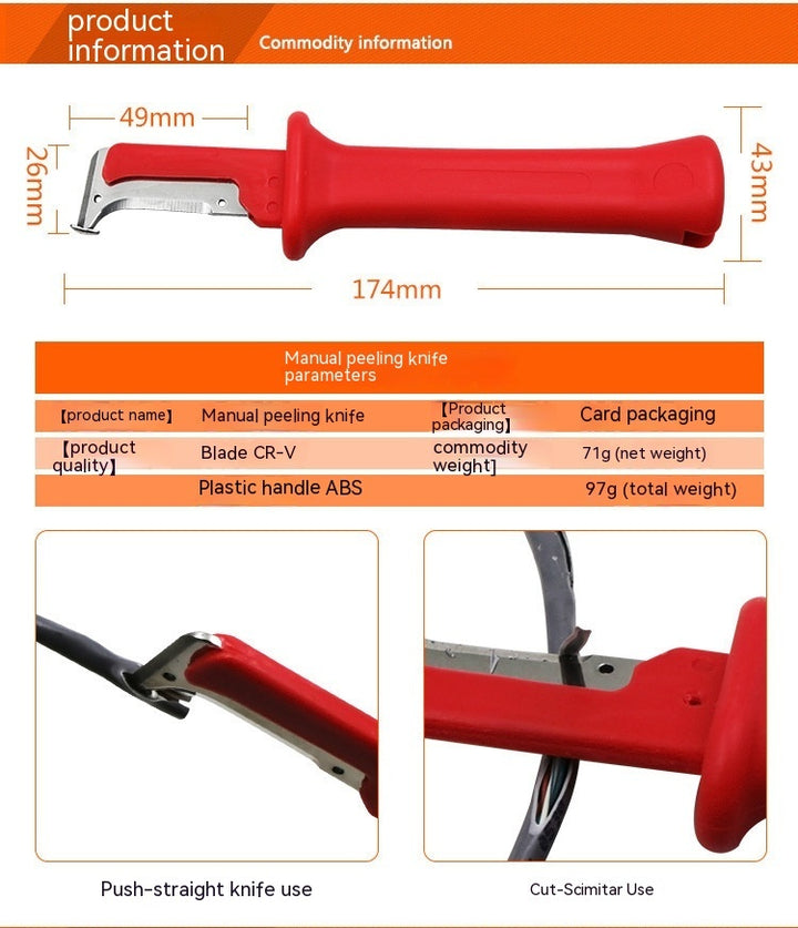 Red Wire Stripper Manual Hide Skinning Knife Insulated Conductor Peeler Electrical Cable Insulation Hide Skinning Knife