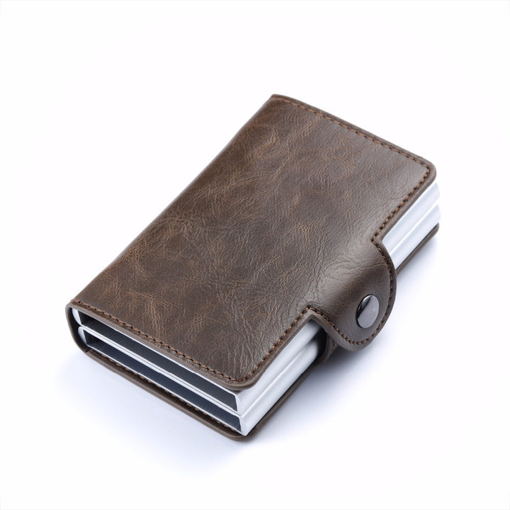 Men And Women Business Credit Card Holder Metal RFID Double Aluminium Box Crazy Horse Leather Travel Card Wallet