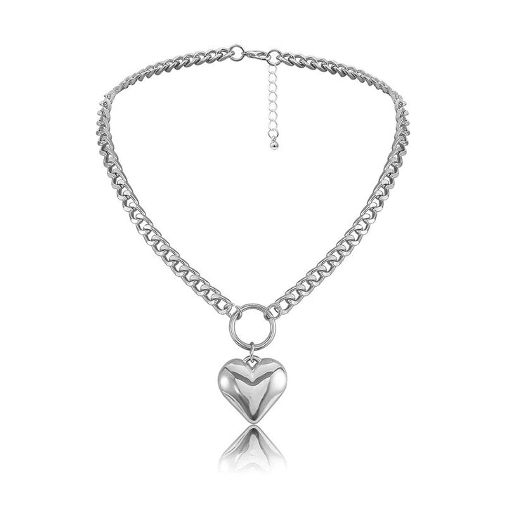 Heart Pendant Punk Choker - Fashion Metal Link Chain Necklace for Women