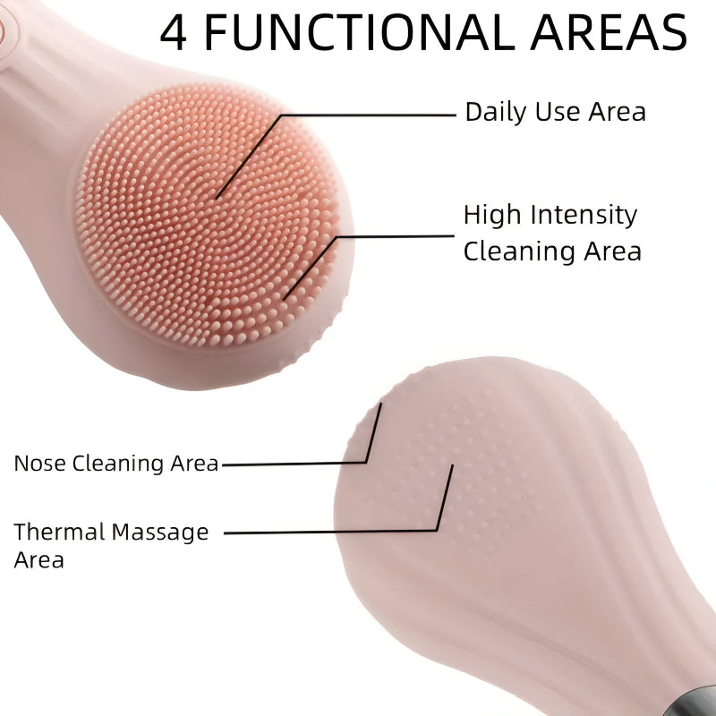 Electric Silicone Facial Cleansing Brush with Sonic Vibration & Heating Massage