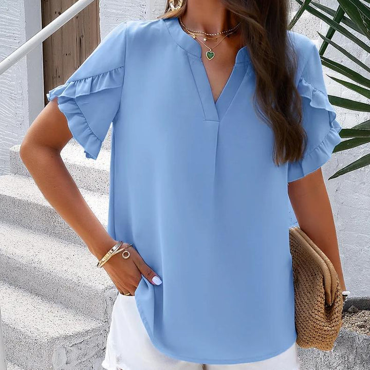 Casual V-neck Ruffled Top