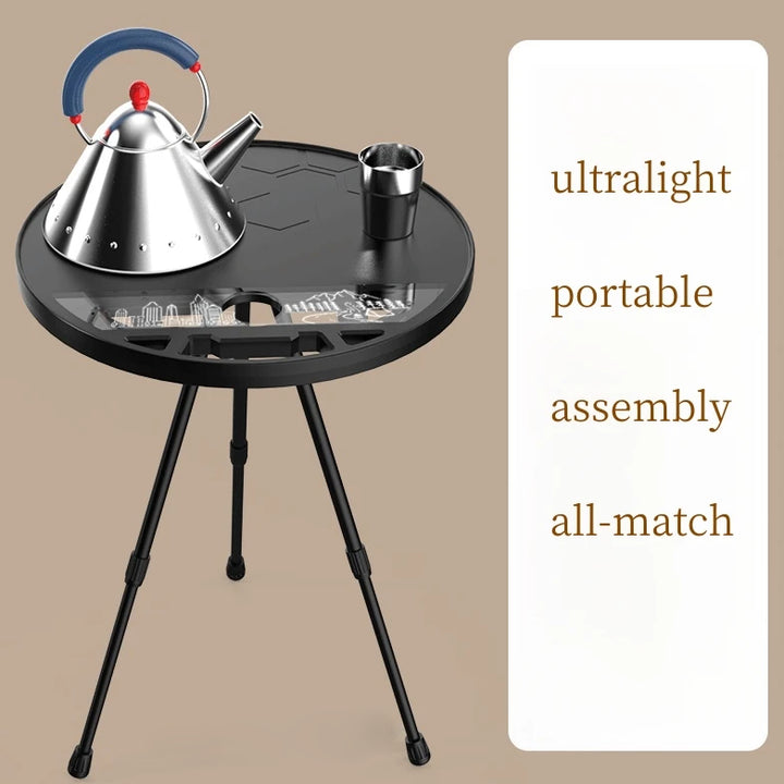 Portable Folding Round Camping Table with Light Stand