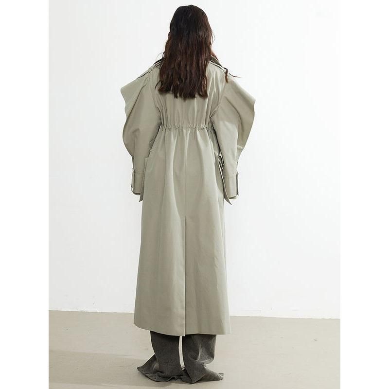 Women's Double-Breasted Trench Coat with Irregular Hem