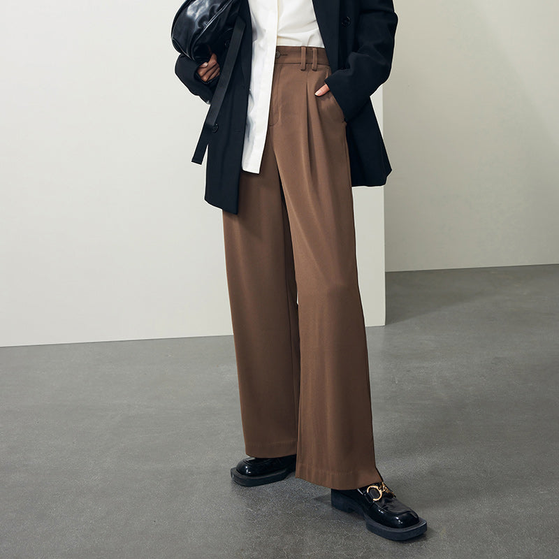 Autumn High-Waisted Casual Drape Trousers with Side Slits