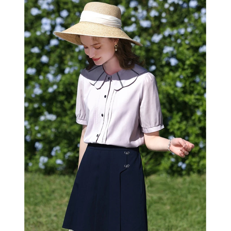Chic French Puff Sleeve Blouse with Peter Pan Collar