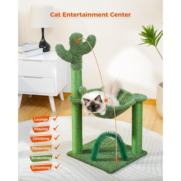 33-Inch Cactus Cat Tree Tower with Self Groomer, Hammock