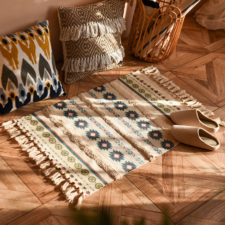 Minimalist Cotton and Linen Tassel Woven Floor Mat