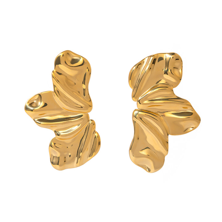 18K Gold Plated Stainless Steel Three Petal Stud Earrings