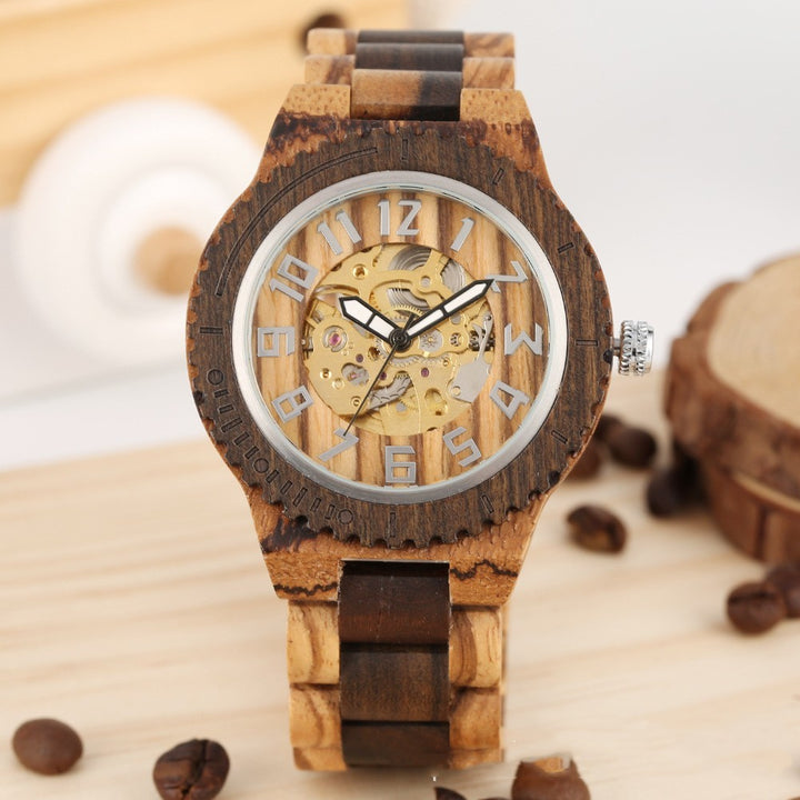 Creative Gear Dial Bamboo Wood Automatic Mechanical Watch