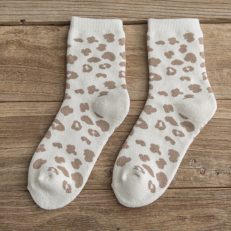 Spotted Leopard Print Women’s Warm Cotton Terry Tube Socks