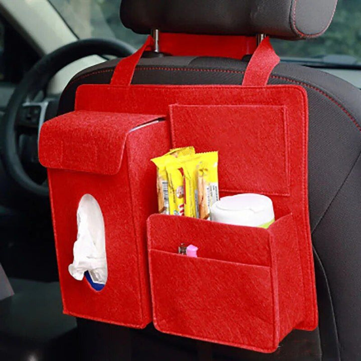 Multi-Pocket Felt Car Seat Organizer - Space-Saving Travel Storage Bag