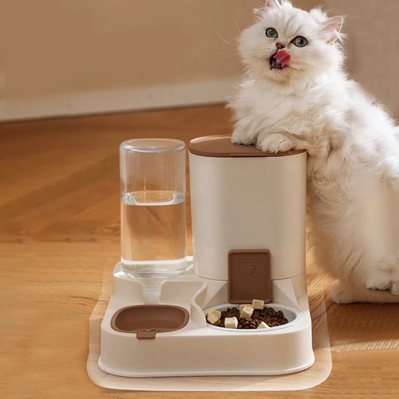 Ceramic & PP Automatic Cat Feeder with Large Capacity Water Dispenser