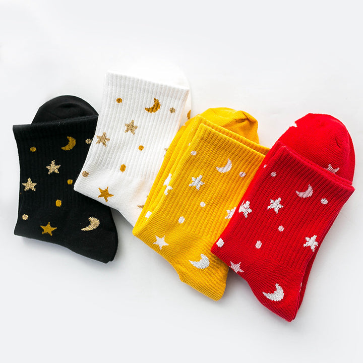 Stylish Moon & Star Silver Silk Women’s Socks