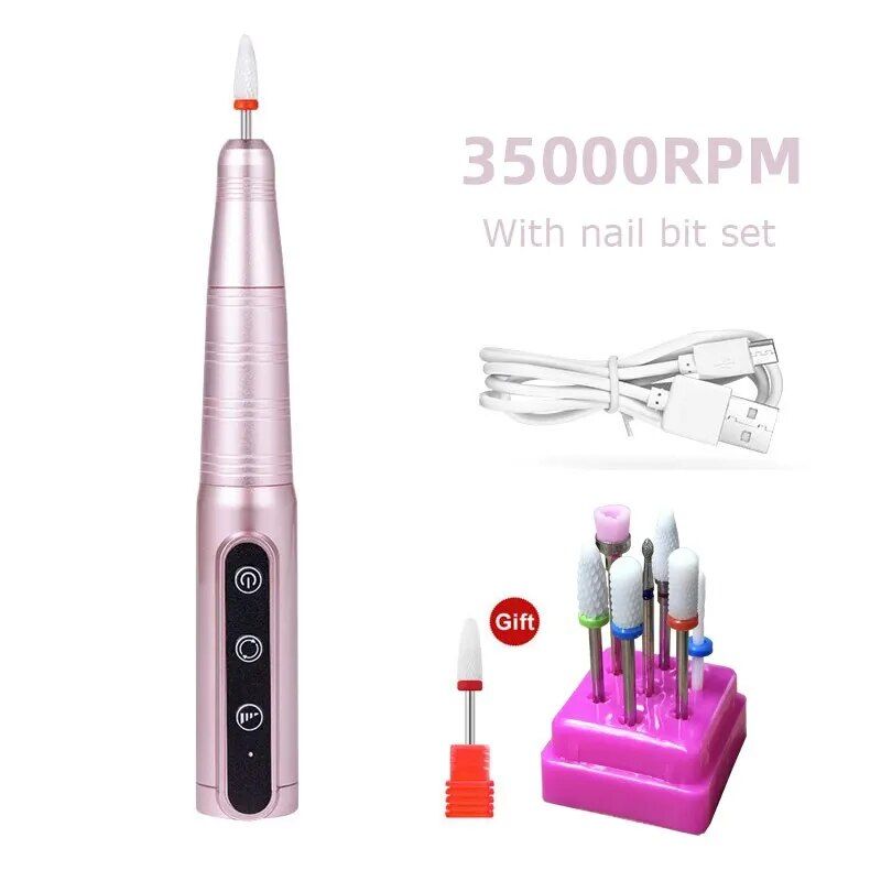 Wireless 35000RPM USB Nail Drill Pen: Portable Rechargeable Manicure & Pedicure Tool