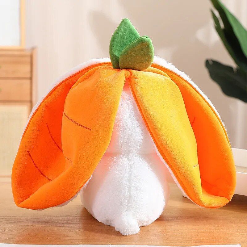 Charming Strawberry Carrot Rabbit Plush Toy - Transformable Fruit to Bunny Stuffed Doll