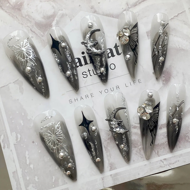 Gothic Dark Punk Butterfly Press-On Nails