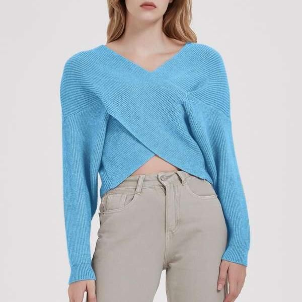 Cross V-neck Knitted Sweater