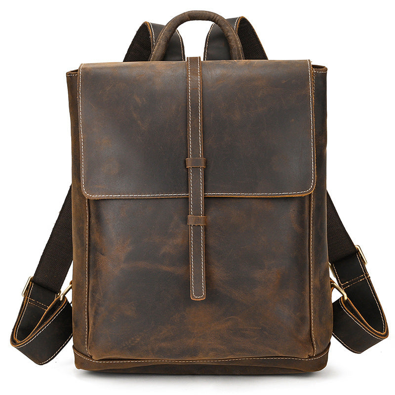 Crazy Horse Leather Backpack Men's Retro Outdoor Bag