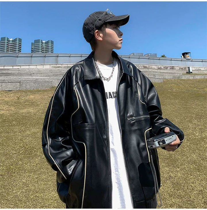 Spring And Autumn Leather Coat Men