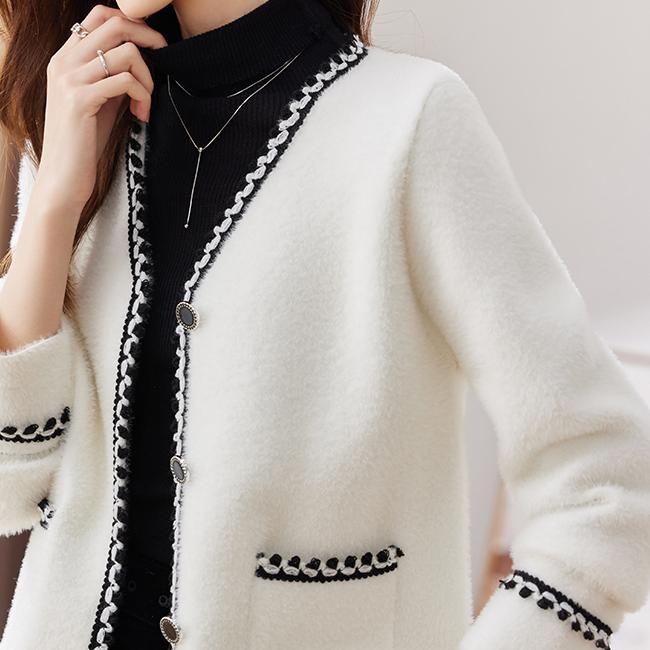 Elegant V Neck Knitted Cardigan for Women - Autumn Winter Long Sleeve Knitwear