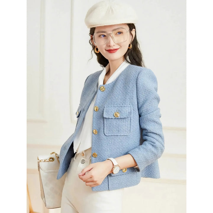 Elegant Round Neck Long Sleeve Office Lady Jacket