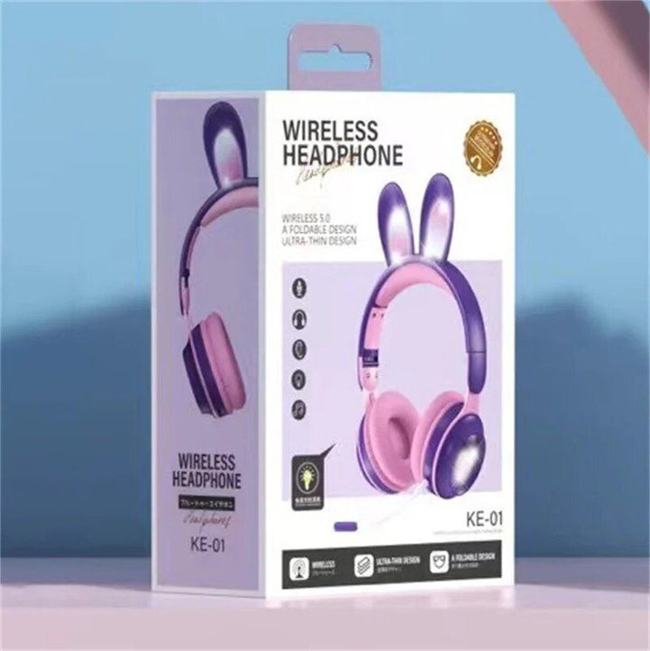LED Bluetooth Rabbit Ear Headphones with Noise-Reduction Mic & TF Card Support