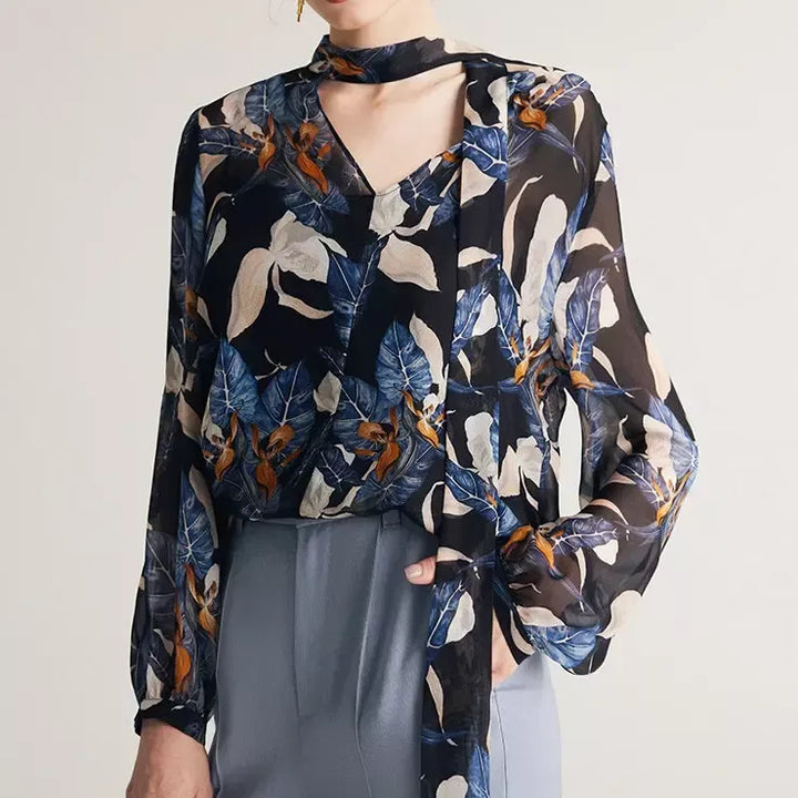 Elegant Silk-Blend Bow Collar Blouse