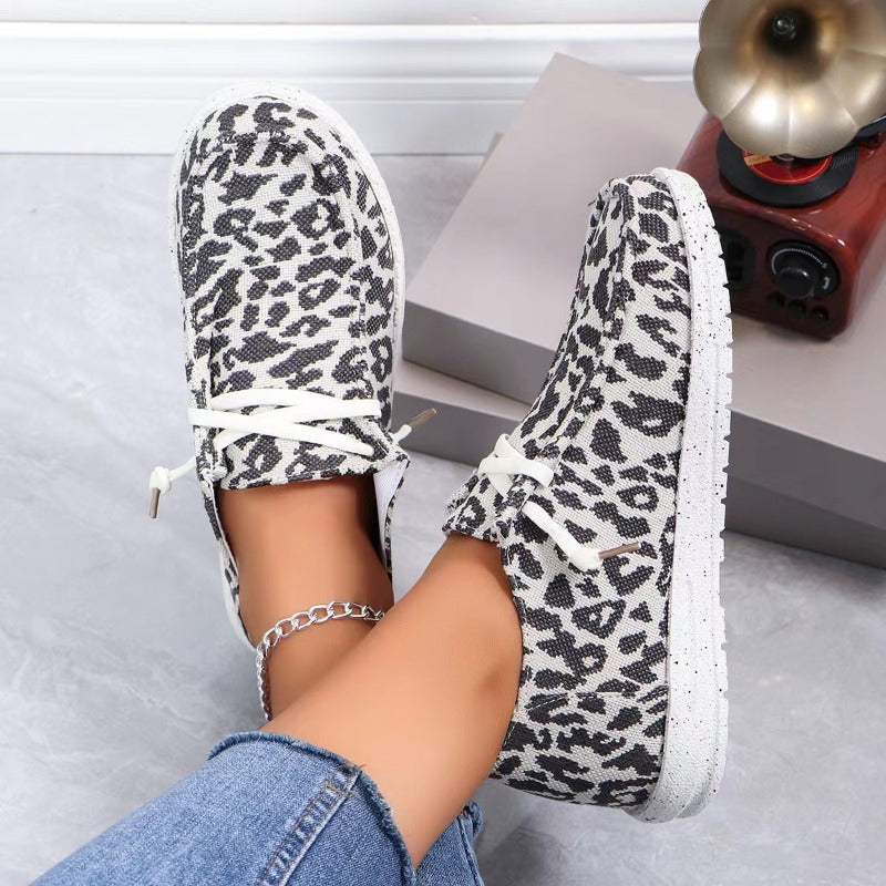 Women's Spring Canvas Leopard Lace-up Loafers