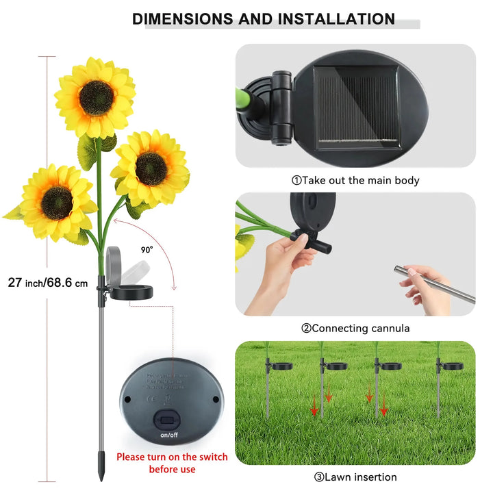 2-Pack Solar Sunflower Garden Lights - Outdoor Decorative Lights for Patio & Backyard