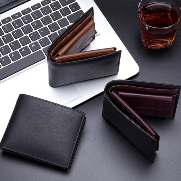 Men's Short Wallet Genuine Leather Trifold Wallet