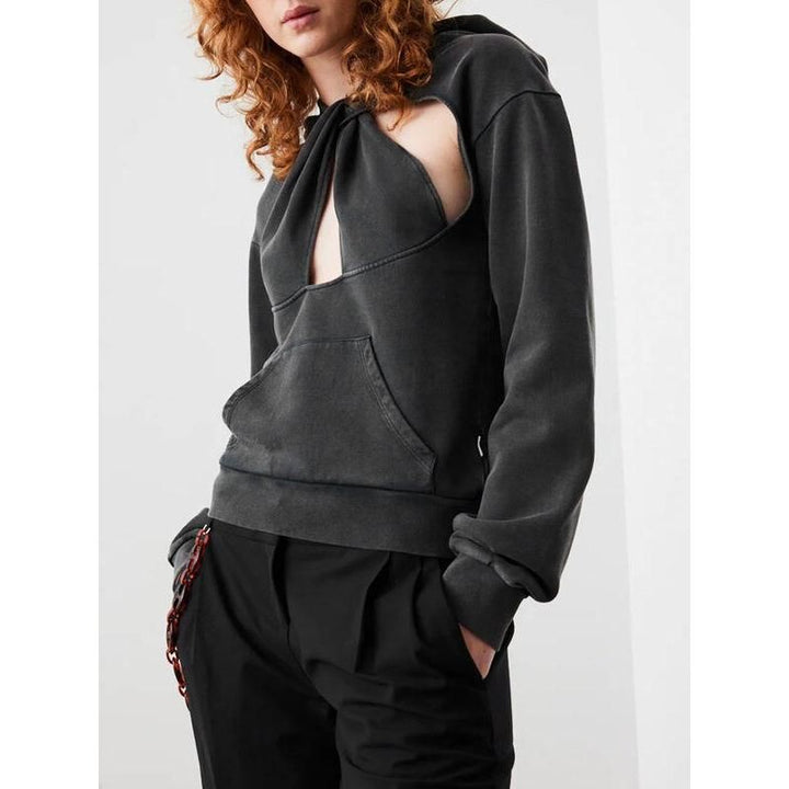 Casual Hollow Out Hooded Sweatshirt