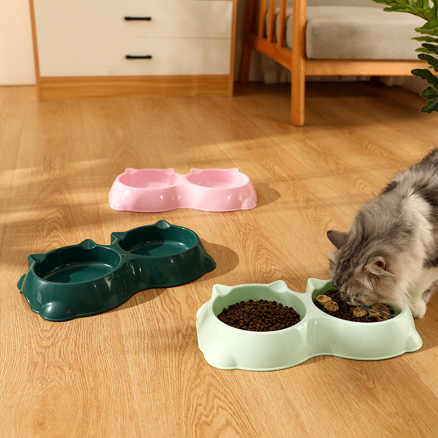 Double Pet Bowl – Two-in-One Anti-Slip Food and Water Dish for Cats