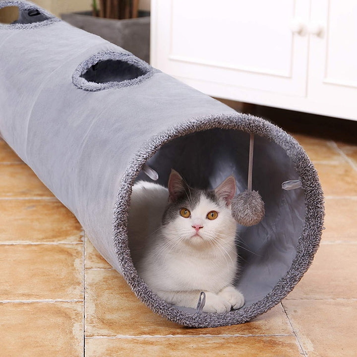 Collapsible Cat Tunnel with Crinkle Suede and Peek Hole – Portable Kitten Play Hideaway