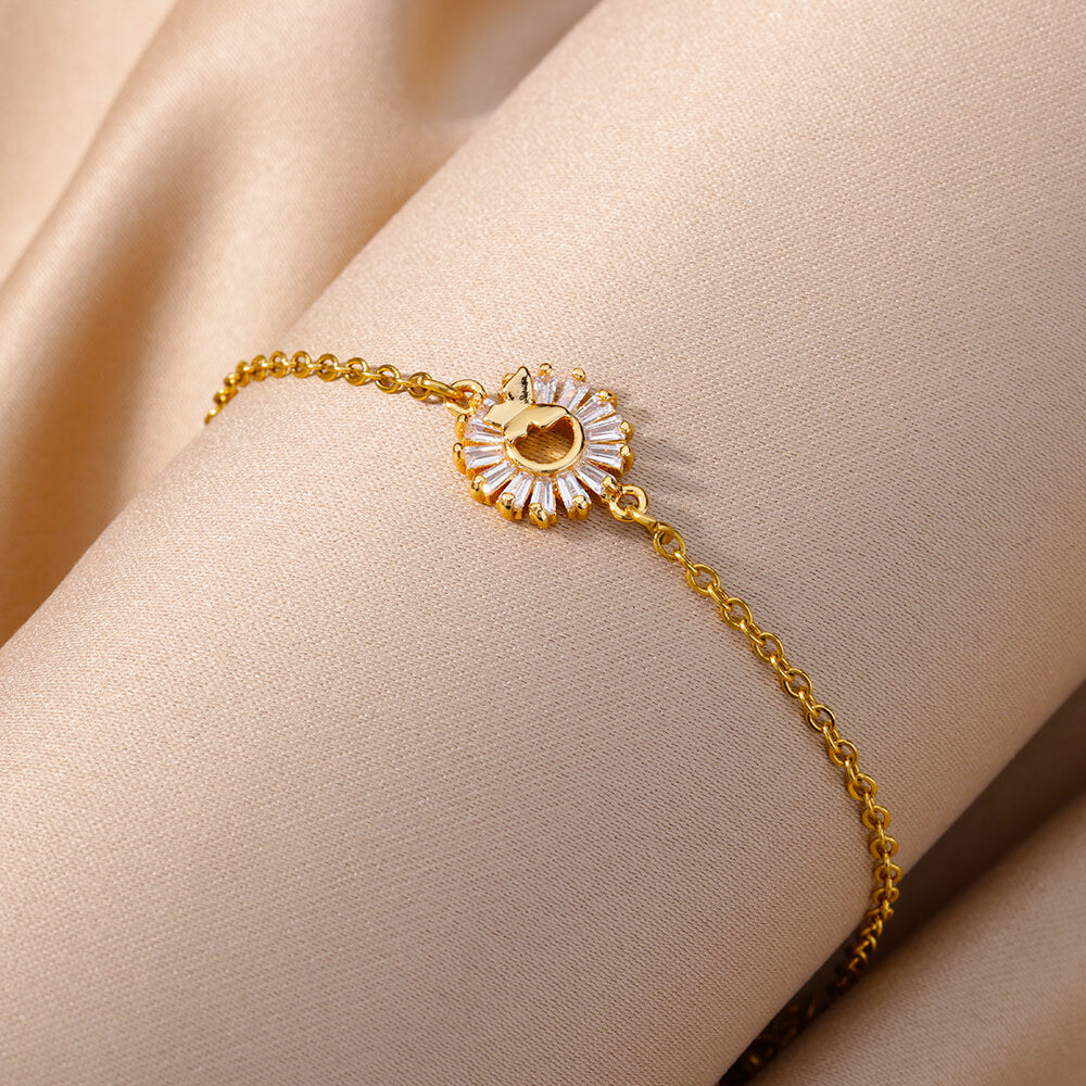 Gold Color Stainless Steel Sunflower Charm Bracelet - Luxury Wedding & Party Jewelry Gift