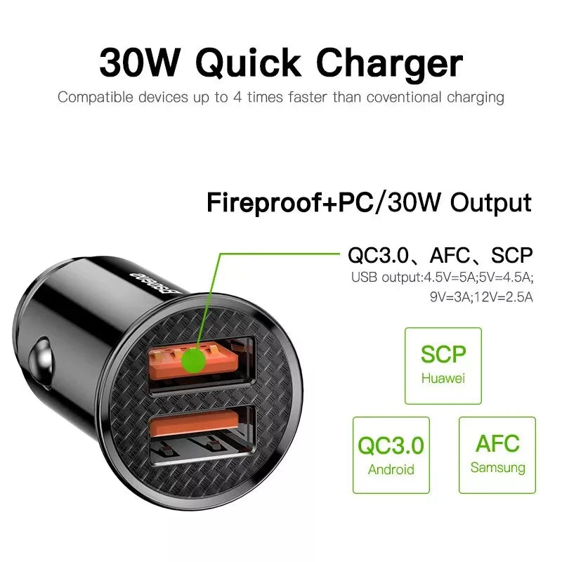 30W Dual Port Fast Car Charger