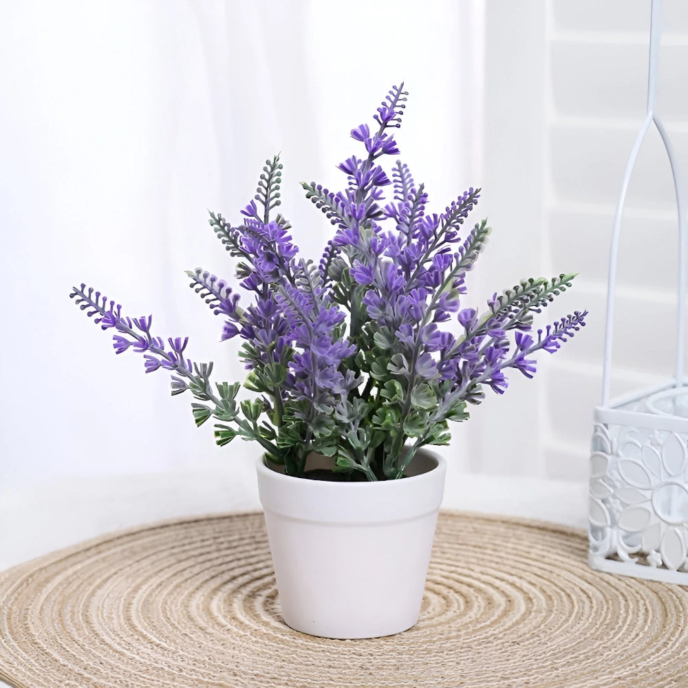 Beautiful Artificial Lavender Set with Iron Basket