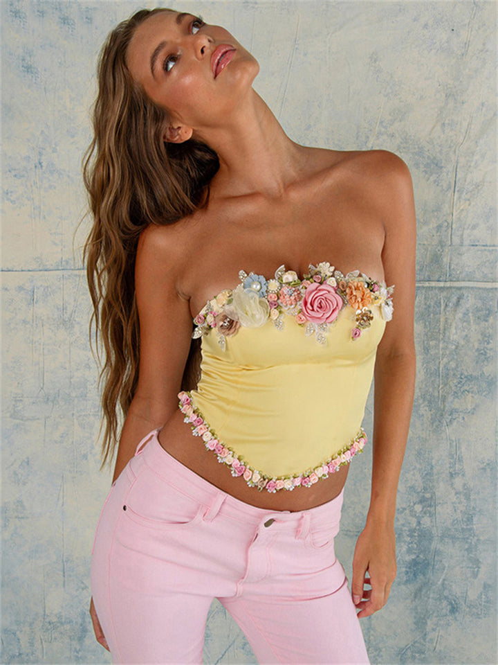 Yellow Satin Corset Vintage Crop Top