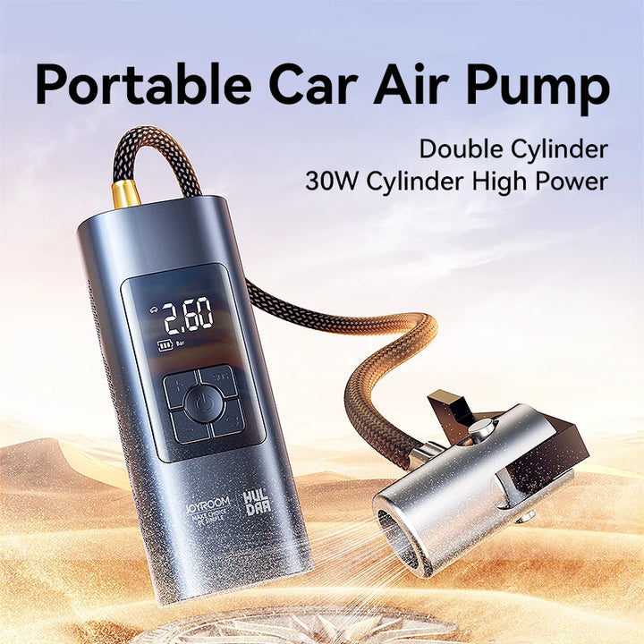 Portable 30W Wireless Car Tire Inflator – Double Cylinder Air Pump for Car & Bike