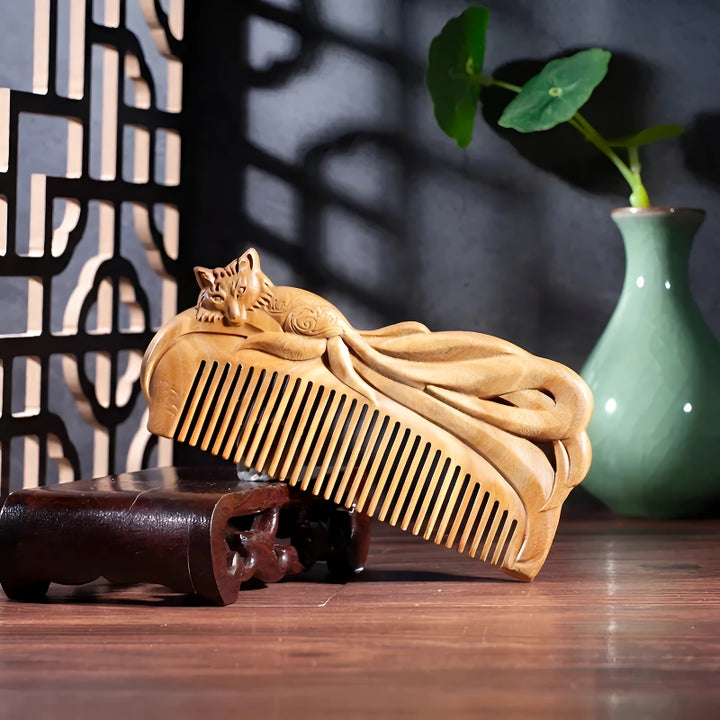 Natural Green Sandalwood Hand-Carved Hair Comb