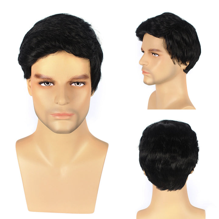 Fashion Men's Middle-aged Wig Fluffy Short Curly Hair